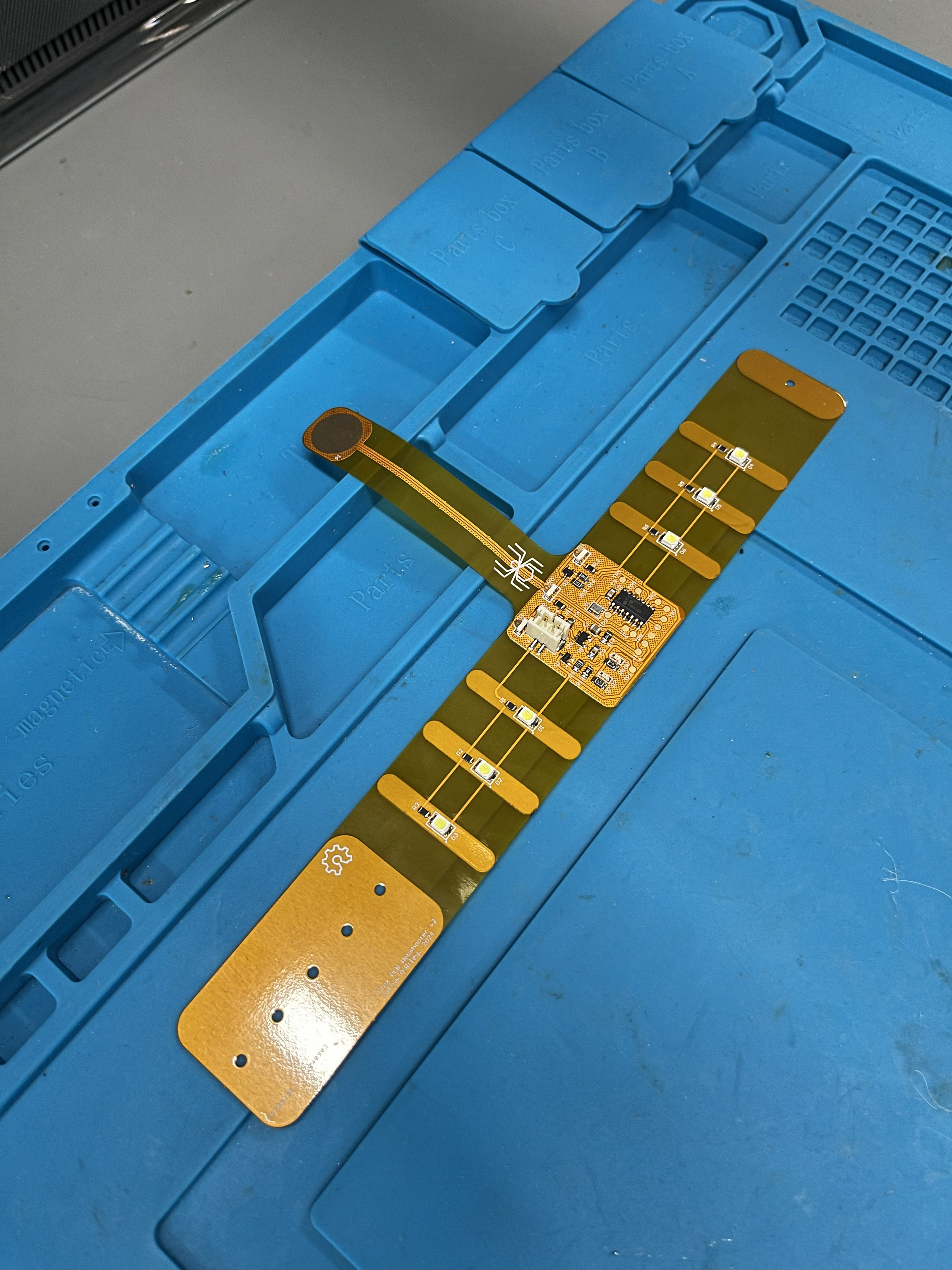 The flex PCB after reflow